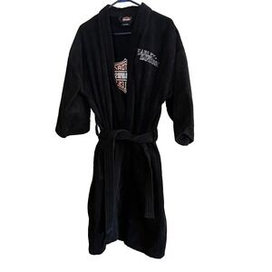 Harley Davidson Black Bath Robe Logo Embroidered 100% Cotton One Size With Belt